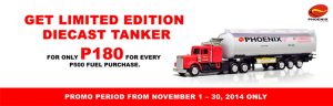 Get limited edition Phoenix diecast tanker at Phoenix gas stations in Mindanao